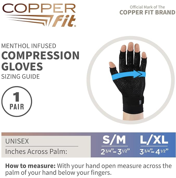 Copperfit Copper Fit Cfiglice Compression Gloves Menthol Infused - Unisex