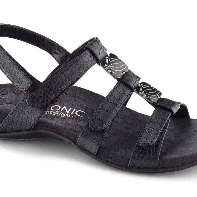 VIONIC Amber Adjustable Sandal - Women's Black Crocodile Shoe Deals Outlet