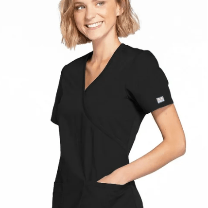 Cherokee Scrubs Mock Wrap Top Black 3XL 716605332155 Shoe Deals Outlet