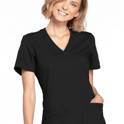 Cherokee Scrubs Mock Wrap Top Black 3XL 716605332155 Shoe Deals Outlet