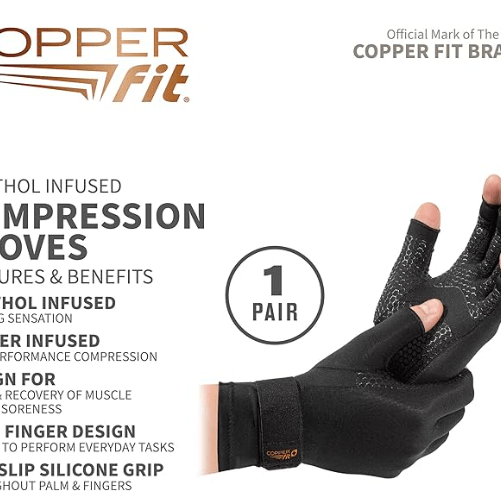 CopperFit Ice Compression Gloves Menthol Infused Black S/M 754502043606 Shoe Deals Outlet