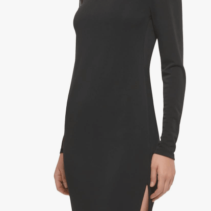 DKNY Long Sleeve Mock Neck Mesh Shoulder Maxi Dress Black Medium 755405614696 Shoe Deals Outlet