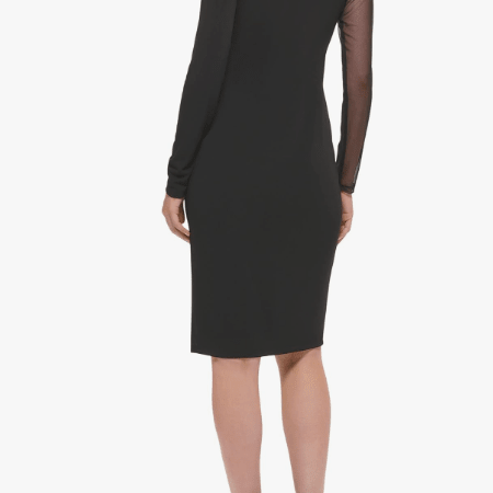 DKNY Long Sleeve Mock Neck Mesh Shoulder Maxi Dress Black Medium 755405614696 Shoe Deals Outlet