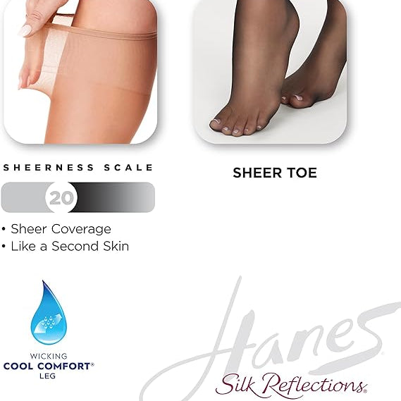 Hanes Silk Reflections Silky Sheer Knee Highs Pearl OSFA 012036201634 Shoe Deals Outlet
