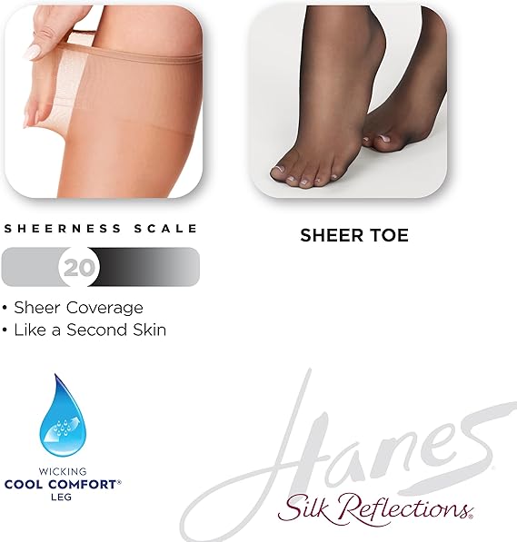 Hanes Silk Reflections Silky Sheer Knee Highs Pearl OSFA 012036201634 Shoe Deals Outlet