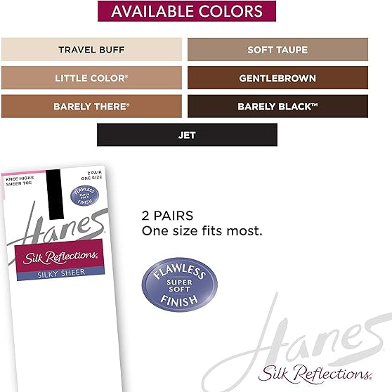 Hanes Silk Reflections Silky Sheer Knee Highs Pearl OSFA 012036201634 Shoe Deals Outlet