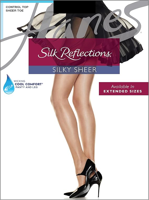 Hanes Silk Reflections Silky Sheer Non - Control Top Reinforced Toe Pantyhose Classic Navy AB 012036127453 Shoe Deals Outlet