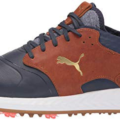 PUMA Ignite PWRADAPT Caged Crafted Golf Shoes - Men's Peacoat - leather Brown - puma Team Gold Shoe Deals Outlet