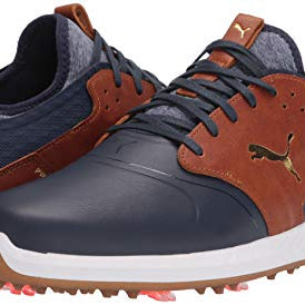PUMA Ignite PWRADAPT Caged Crafted Golf Shoes - Men's Peacoat - leather Brown - puma Team Gold Shoe Deals Outlet