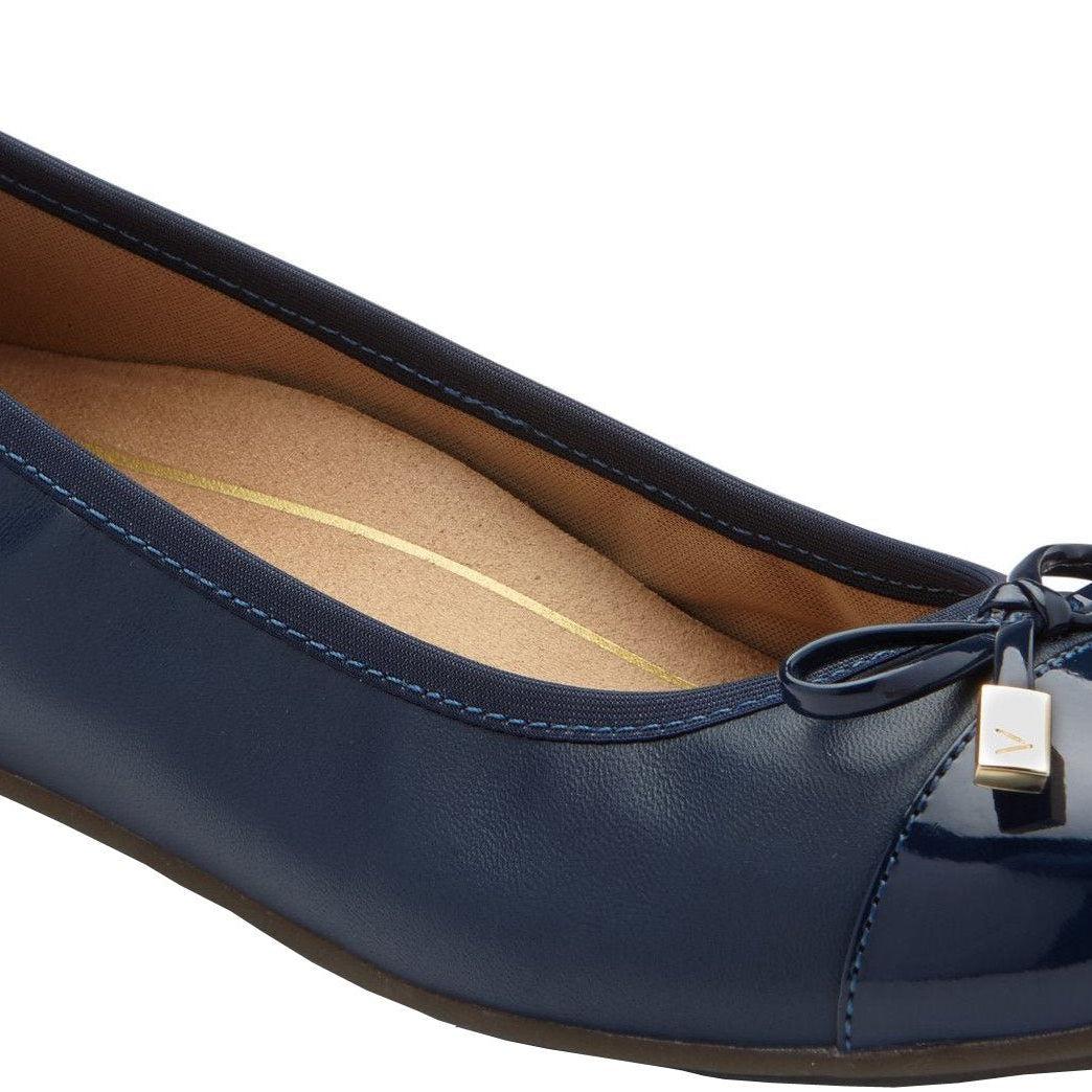 VIONIC Minna Ballet Flat - Women's Navy Nappa Leather Shoe Deals Outlet