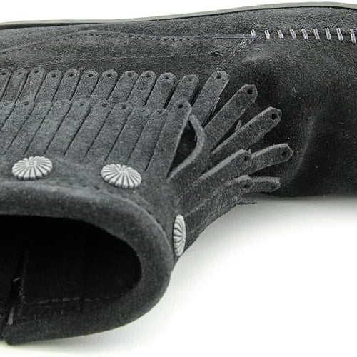 Minnetonka Double - Fringe Side Black 8.5 M 747647888287 Shoe Deals Outlet