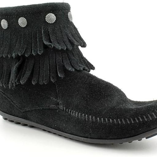 Minnetonka Double - Fringe Side Black 8.5 M 747647888287 Shoe Deals Outlet