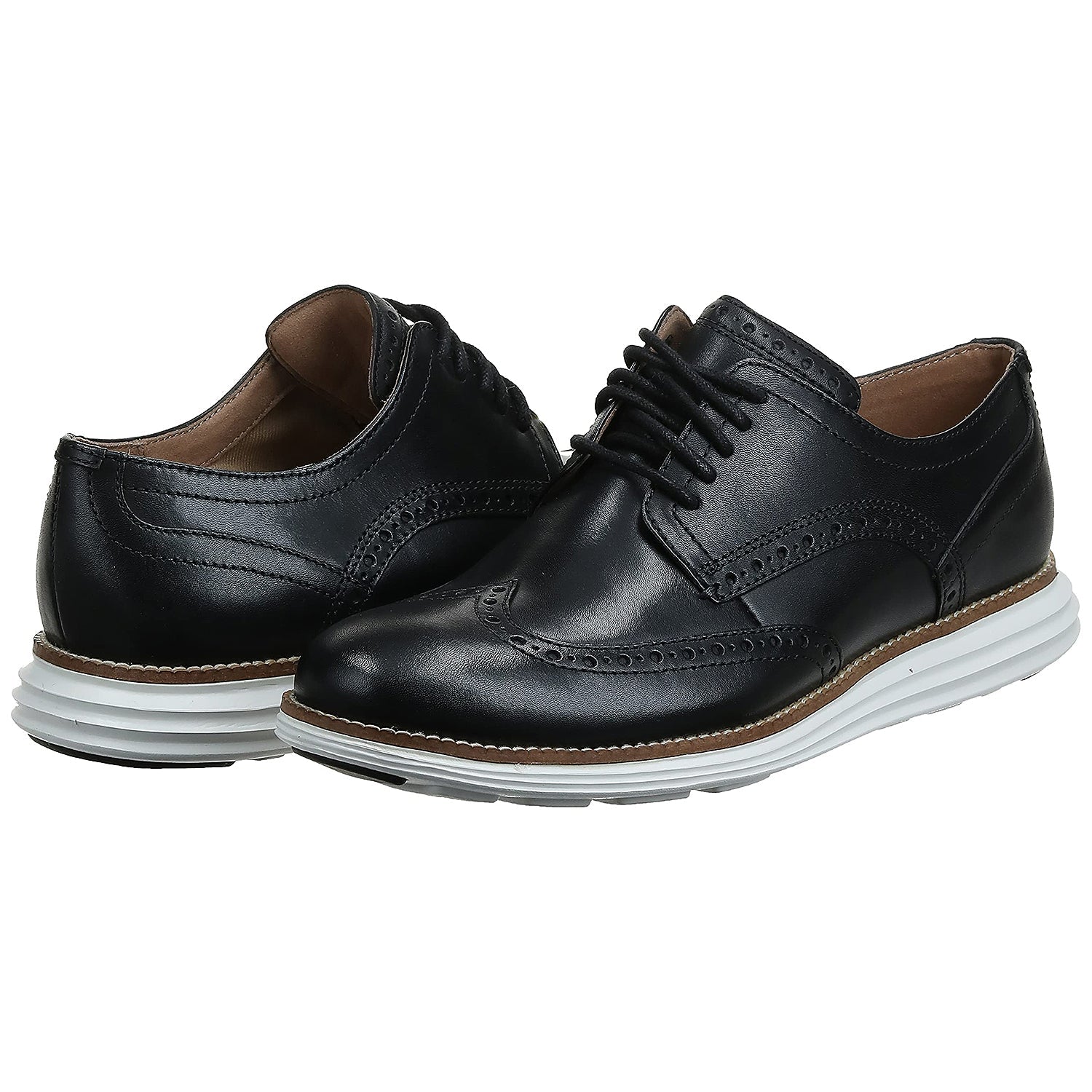 Cole Haan OriginalGrand Wingtip Black Oxford - Men's Black Leather/White Shoe Deals Outlet