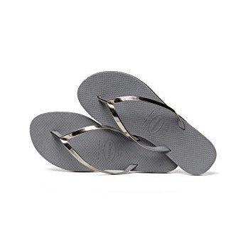 Havaianas Slim Flip Flops - Unisex Metallic Steel Grey Shoe Deals Outlet