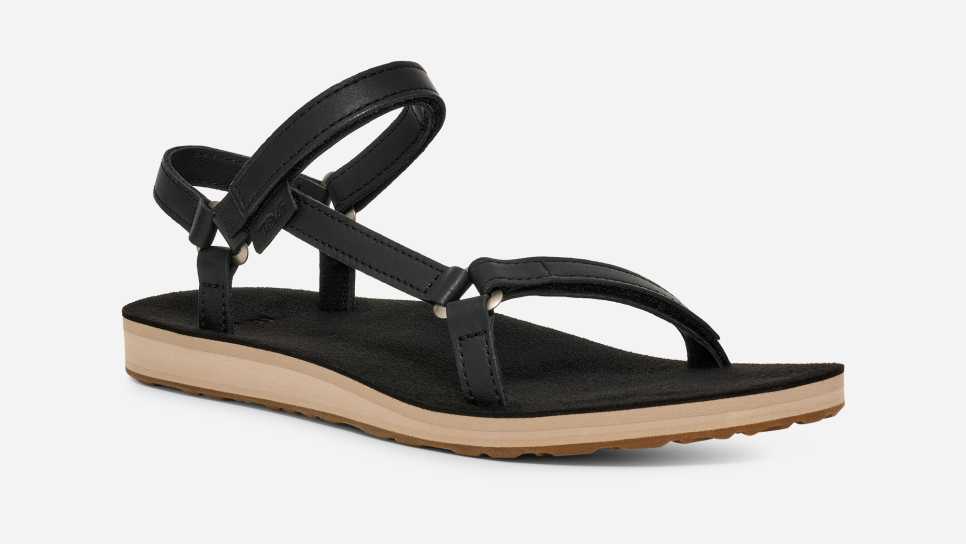 Teva Original Universal Sandal Slim Leather Black / Tan 6 M 197634662671 Shoe Deals Outlet