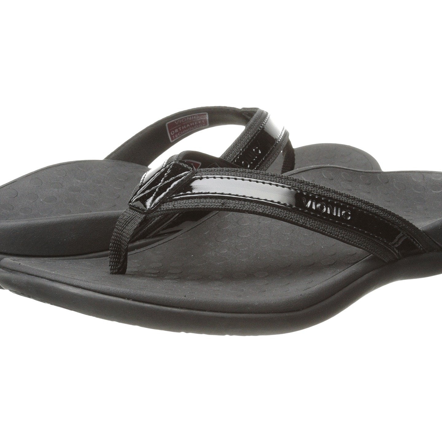 VIONIC Tide II Toe Post Sandal - Women's Black Patent Shoe Deals Outlet