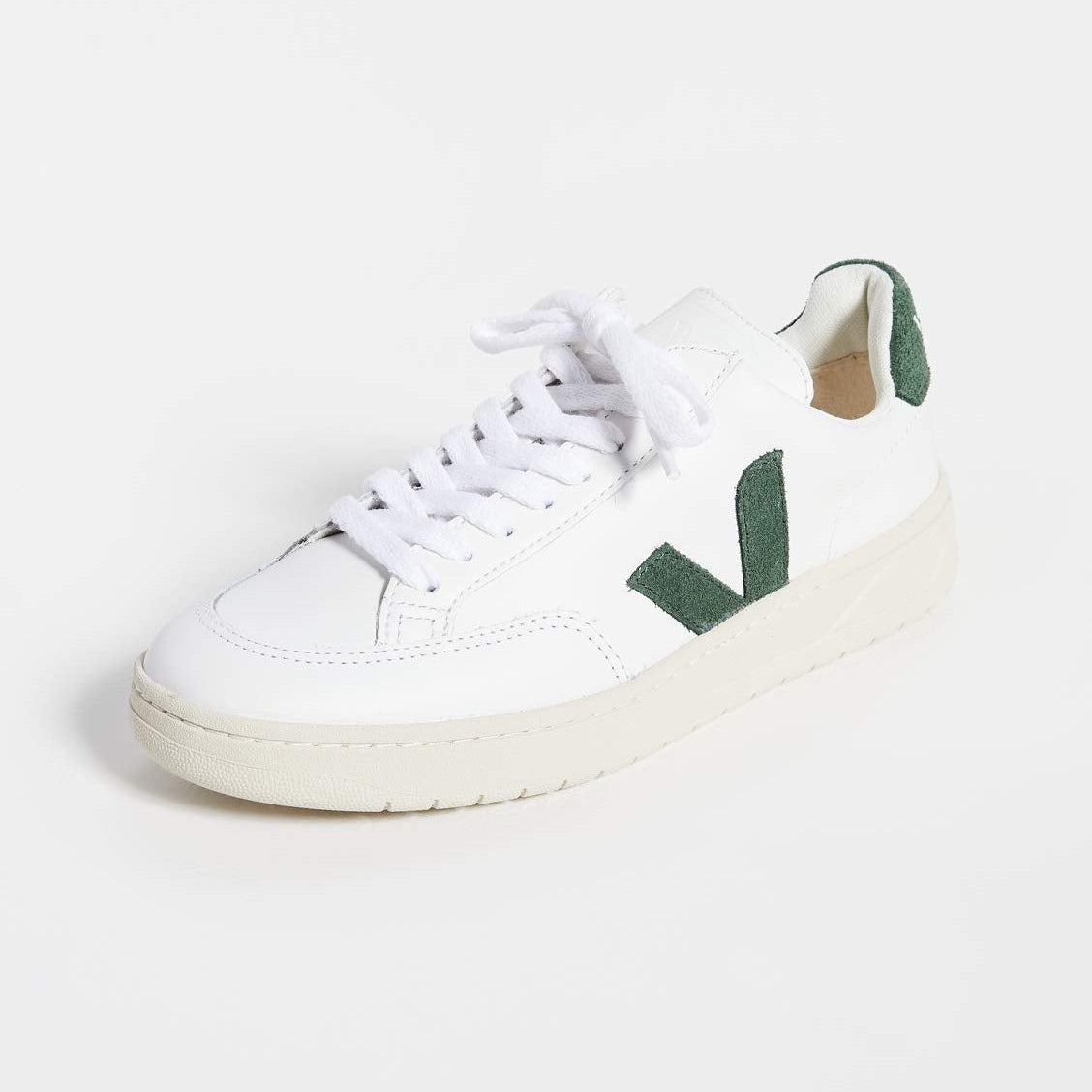 VEJA V - 12 LEATHER - Women's White/Cyprus Shoe Deals Outlet