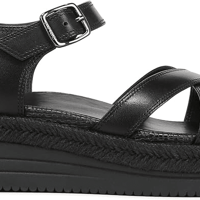 VIONIC Mar Platform Wedge Sandal Black Leather 9 M 197725037999 Shoe Deals Outlet