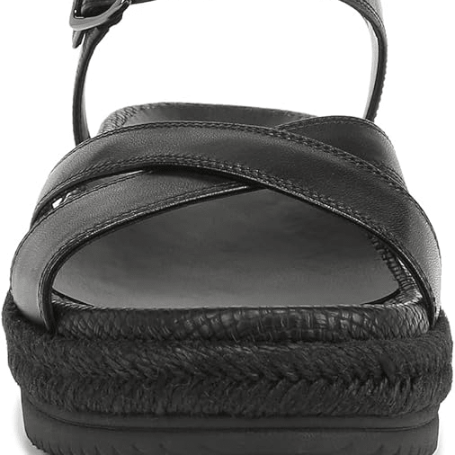 VIONIC Mar Platform Wedge Sandal Black Leather 9 M 197725037999 Shoe Deals Outlet