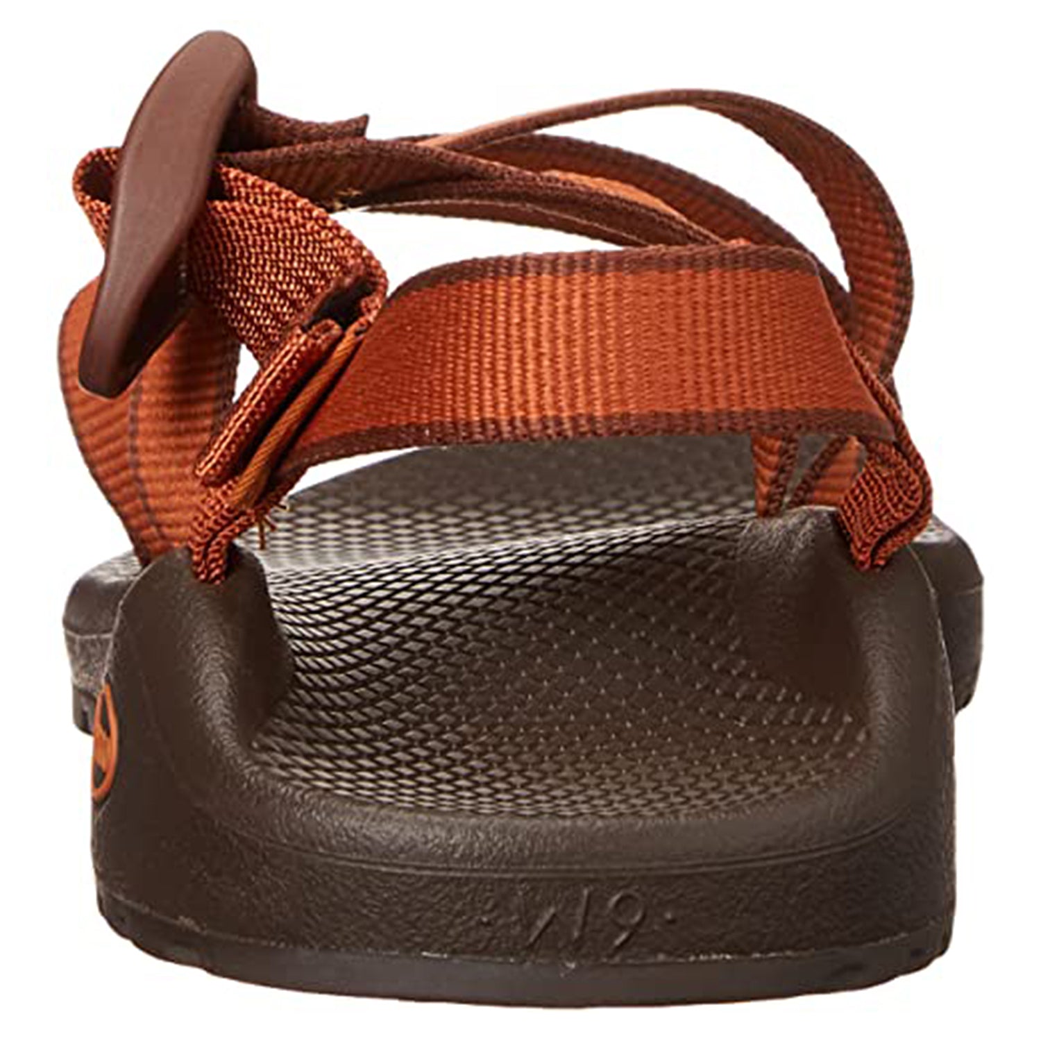 A front view of the Chaco Z/Cloud - Women sandal, featuring adjustable rust-colored straps and a podiatrist-certified textured footbed for support.