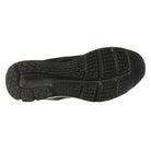 The image shows the black rubber outsole of the ASICS GEL-PULSE 12 - Mens running shoe, featuring a textured tread pattern with unique heel and forefoot grooves, crosshatch designs, and GEL technology for grip and flexibility.
