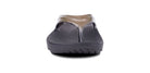 Front view of a single black OOFOS OOlala Luxe Sandal for women, featuring OOfoam technology, a textured footbed, and a thong-style strap, displayed against a white background.