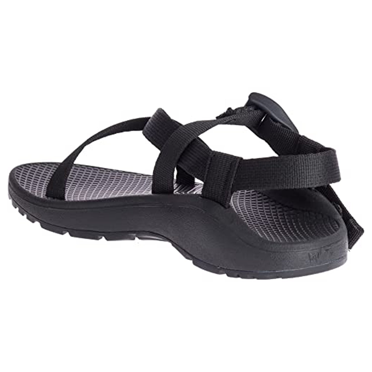 The Chaco Z/Cloud - Women is a black Classic Sandal with adjustable straps, a podiatrist-certified footbed, and a thick, sturdy sole, shown from the rear.