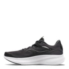 The Saucony Ride 15 - Men is a black/white lightweight running shoe with a mesh upper, lace-up closure, white sole, and subtle logo detailing on the side.