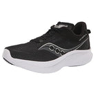 The Saucony Endorphin Shift 3 Running Shoe for men comes in black/white, featuring a breathable mesh upper, white sole and accents, responsive cushioning, and a sleek design with branded details for comfort and performance.