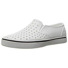 The Miles - Kids by Native Shoes Kids is a lightweight, low-profile slip-on loafer in Shell White with ventilation holes, elastic side panels, and a textured sole—perfect for active kids who love simple, minimalist style.