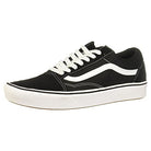 The Vans ComfyCush Old Skool - Unisex in Black/True White features white laces, a white side stripe, and a white rubber sole, shown from the side against a plain background.
