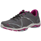 The Ryka Influence - Women in Frost Grey/Rose/Pale Aqua features mesh panels, a white and pink sole, and the Ryka logo—a stylish, lightweight cross-trainer perfect for women seeking fashionable workout shoes.