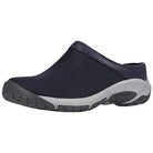 The Merrell Encore Breeze 4 - Women in navy features a mesh upper and textured sole, offering breathable slip-on comfort for casual or outdoor wear.