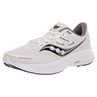 The Saucony Guide 16 - Men running shoe in White/Black features a mesh upper, cushioned PWRRUN foam sole for support, and the Saucony logo on the side. Its sporty design is shown against a plain white background.