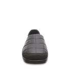 Front view of BEARPAW Harry Slippers - Mens, featuring a black quilted padded upper and suede-like toe trim; cozy slip-ons perfect for men.