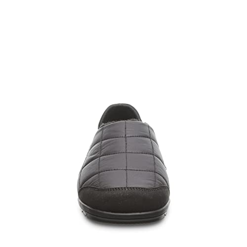 Front view of BEARPAW Harry Slippers - Mens, featuring a black quilted padded upper and suede-like toe trim; cozy slip-ons perfect for men.