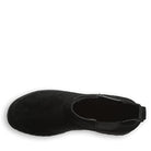 Top view of BEARPAW Nick Boots - Mens, a single black suede Chelsea ankle boot featuring a side zipper and heel pull tab, isolated on white background.