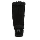 A single black BEARPAW Kendall womens winter boot is shown from the back, with a fur lining, textured sole, and heel label—ideal for exploring Lake Tahoe.