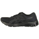 The ASICS GEL-PULSE 12 - Mens running shoe features a black mesh upper, lace-up closure, black rubber sole, and subtle side logo, delivering enhanced comfort with GEL technology.