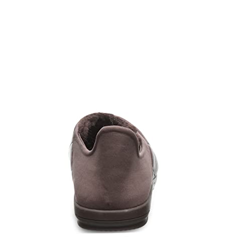 A single BEARPAW Harry Slippers - Mens in brown, shown from the back to highlight its dark sole and plush inner lining, perfect for comfort in any setting, displayed against a plain white background.