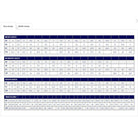 A navy blue and white grid displays womens ASICS GEL-NOOSA TRI 12 shoe size charts, with US, UK, EU, and CM conversions.