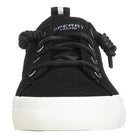 Front view of black Sperry Crest Vibe - Womens sneaker with black laces and a white rubber sole. SPERRY branding appears on the tongue, and it offers reliable arch support for all-day comfort.
