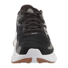 Front view of Saucony Guide 15 - Men: a black and gray running shoe with white sole, brown grips, breathable mesh upper, cushioned midsole, and laced closure for lightweight support.