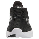 Front view of the Saucony Endorphin Shift 3 Running Shoe - Mens, featuring a black mesh upper, black laces, white sole with PWRRUN foam cushioning, and gray logo accents on the sides.