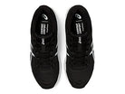 A top-down view of ASICS Gel-Contend 6 - Mens running shoes in black with white accents, showing EVERYDAY COMFORT printed in white on the cushioned insoles.