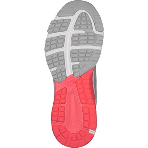 The image displays the sole of an ASICS GT-1000 7 - Womens road stability running shoe, featuring a tread with rectangular and square segments in light gray, accented by bright pink at the midfoot and heel areas.