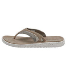 The Hey Dude Flinn Sandals - Mens feature a beige and light brown flip-flop design with a textured strap and white speckled sole, seen from the side on a plain white background—ideal for lightweight comfort.