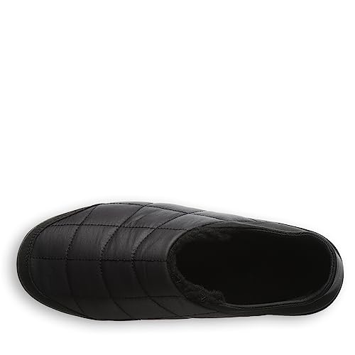 Top view of a single BEARPAW Harry Slippers - Mens in black, featuring a closed toe, open heel, and soft padded texture—ideal cozy slippers for relaxing comfort.