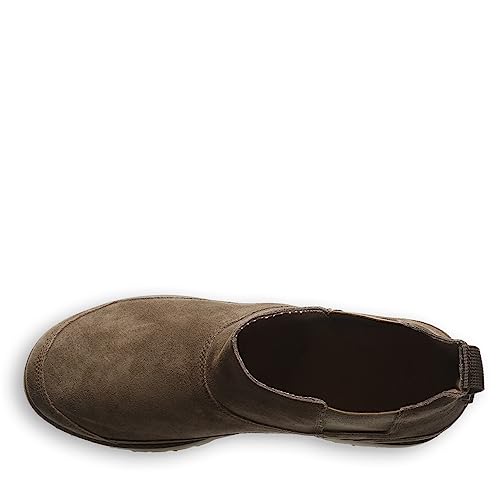 Top view of a single BEARPAW Nick Boots - Mens brown suede slip-on shoe with heel pull tab, shown on a crisp white background.