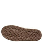 Close-up of the bottom of a brown BEARPAW Virginia Boots - Womens sole, highlighting its rugged, textured tread for traction and the embossed brand logo—ideal for sheepskin boots with advanced NeverWet technology.
